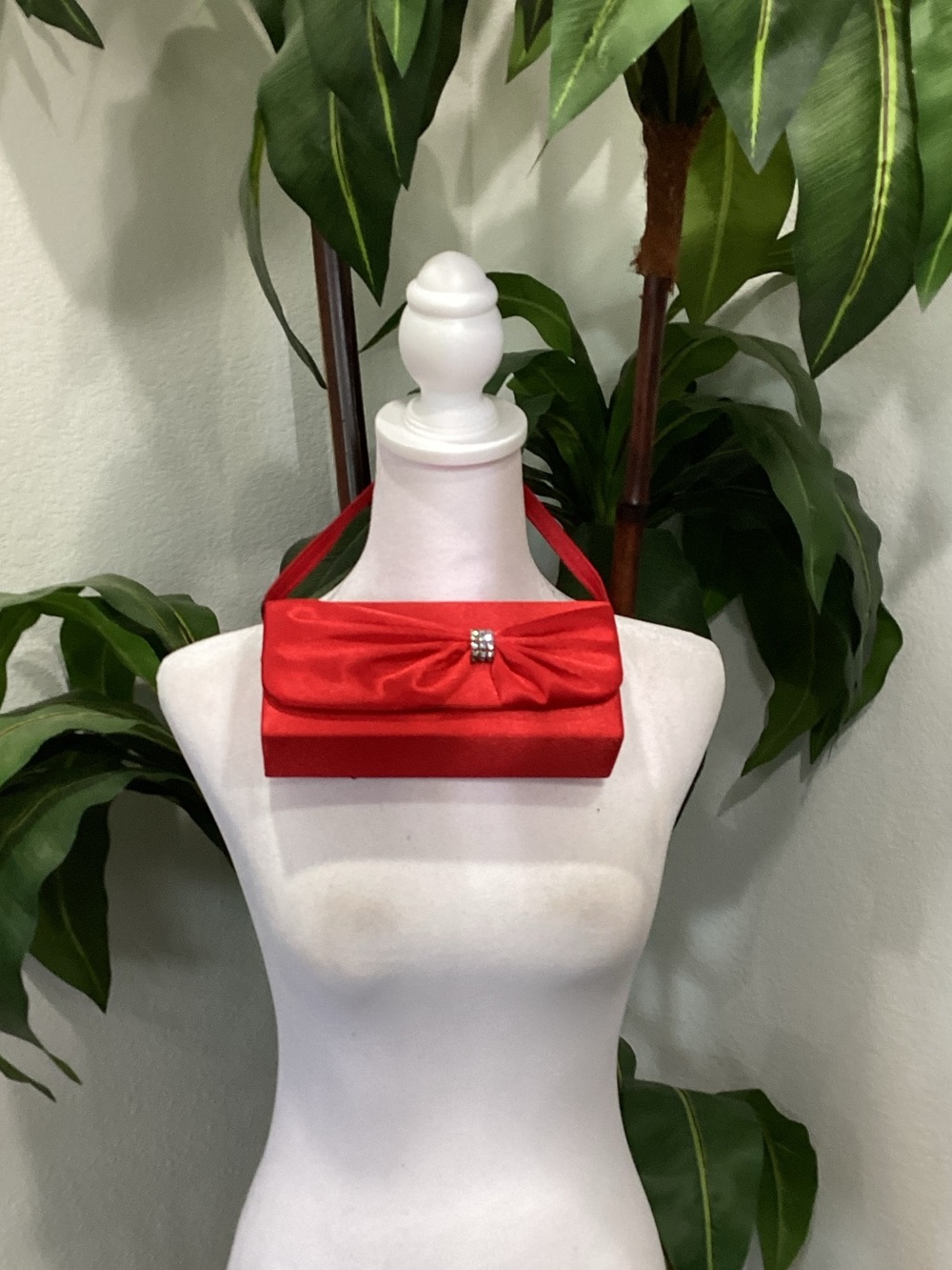 Red Satin Evening Clutch with Decorative Bow
